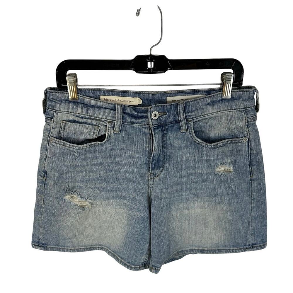 Pilcro Anthropologie Slim Boyfriend Denim Shorts Size 28 Light Wash Distressed